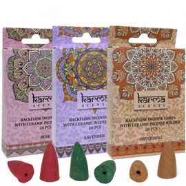 MIJOMA 60 Backflow Incense Cones Waterfall for Relaxation and Meditation - 3 Exquisite Fragrances in a Set - Perfect for Inner Peace and Peace (Karma Mix 2, 60 Incense Cones)