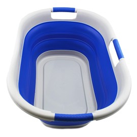 SAMMART 40L (10.5 gallon) Collapsible Plastic Laundry Basket - Foldable Pop Up Storage Container/Organizer - Portable Washing Tub - Space Saving Hamper/Basket (1, Grey/Purplish Blue)