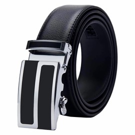 QHA Mens Automatic Leather Belt Ratchet Buckle Fashion Designer Belts New Q5089-Black-34-38"
