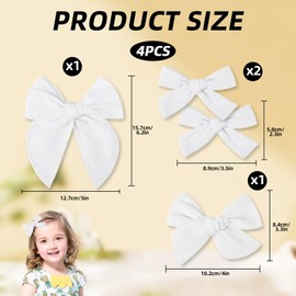 White Bow for Hair,4 Pcs Cute White Hair Bow Suitable for Women and Girls,Long Tail Satin Hair Bow Suitable for Long Hair,Straight and Curly Hair