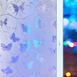 ColorfulHall Butterfly Frosted Glass Window Film Window Privacy Film,Bathroom Decor Privacy Window Film Day and Night Static Cling 90% UV Heat Blocking Window Clings(35.4X118.1 inch)