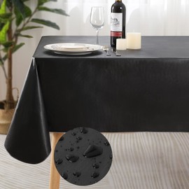 misaya Rectangle Waterproof Vinyl Table Cloth, Flannel Backed Tablecloth, Wipeable Plastic Table Cover for Dinner, Kitchen, Outdoor, (60" x 102", Black)