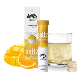 Seltz® Water-Activated Vitamins - Soak up The Sun with Vitamin D3 (5,000 IU) – Natural Mango Orange Flavor Dietary Supplement - 1 Pack x 20 Effervescent Tablets
