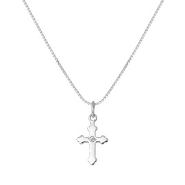 jewellerybox Tiny Sterling Silver Gothic Cross Pendant on 20 Inches Chain with CZ Crystal