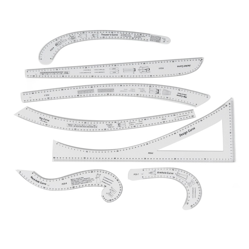 7Pcs Sewing Ruler Tailor Set Clear High Accuracy Scale Fashion