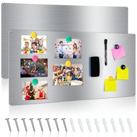 Therwen 2 Pieces 30 x 14 Inches Magnetic Wall Board Wet Erase Magnet Bulletin Board Easy to Install Stainless Steel Magnet Board with Mounting Screws for Home Office School Wall Refrigerator Display
