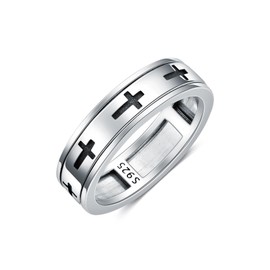 6mm Cross Rings for Men 925 Sterling Silver Lord’s Prayer Spinner Ring Wedding Band Ring for Men Women Size 9-11 (11)