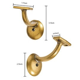 khtumeware 2 Pack Antique Brass Hand Rail Bracket Heavy Duty Hardware for Stairways, Home or Office Vintage Stair Support Handrail Brackets
