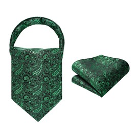 HISDERN Cravats for Men Green Ascots Paisley Cravat Pocket Square Set Emerald Green Floral Mens Scarf Self Tie Handkerchief for Wedding Party