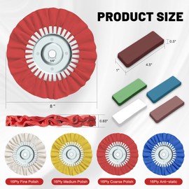 8 Inch Buffing Wheel Kit for Angle Grinder, 9PCS Airway Polishing Wheel Set with Polishing Compounds, Metal Buffing Pads for Stainless Steel Aluminum Chrome Car Polishing, 5/8" Arbor Hole