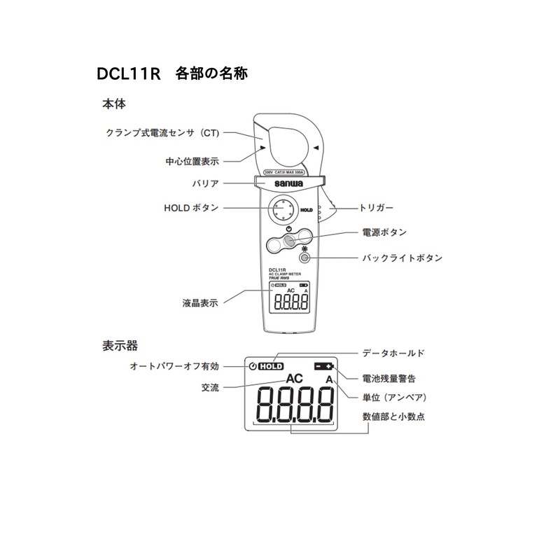Sanwa Electric Instrument Clamp Meter, True RMS for AC DCL11R