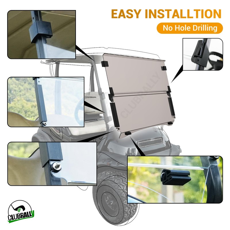 CLUBRALLY Golf Cart Windshield, Fold Down and Anti-UV Windshield Kit