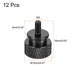sourcing map 12pcs M3x6mm Knurled Thumb Screw Computer Case Threaded Hand Tighten Screws Aluminum Alloy for PC Case, Black