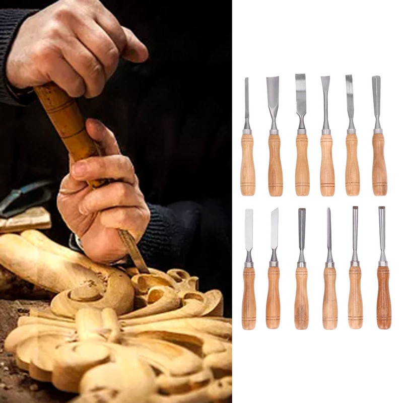 Cunyuer 12 PCS Wood Carving Tools, 60CRV Blade Wood Chisel