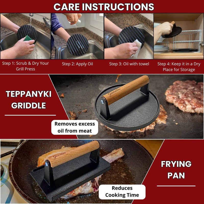 GAMALOU Smashed Burger Press BBQ Kit: 7" Round & 8.2x4.3