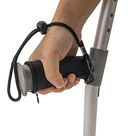Pair of Black Padded Neoprene Crutch Handle Covers for Comfort with Wrist Strap - by Lifeswonderful