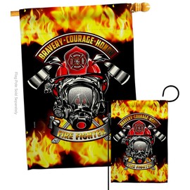 USBrotherhood Bravery Firefighter Garden House Flag Set Armed Forces Firefrighter Fireman Fire Department Rescue Red Line Hero Support Decoration Banner Small Yard Gift Double-Sided, Made in USA