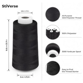 StiVerse Sewing Thread, 4 Pieces, 1750 m Sewing Thread for Sewing Machine, 40S/2 Polyester Thread, Black Thread Sewing Machine for Quality Sewing Thread