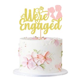 Ercadio - Paquete de 1 decoración de pastel con purpurina dorada We Engaged con anillo, decoración de tartas para bodas, compromisos, fiestas, decoraciones de pasteles