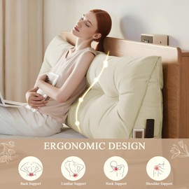 DANGHOOGY Headboard Pillow Queen, Large Triangular Wedge Headboard Pillow for Reading and Resting, Backrest Positioning Support Pillow with Removable Cover (Beige)