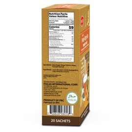 Pocas Honey Ginger Tea, Turmeric, 12.7 Ounce, 20 Bags (Pack of 2) Non-GMO, Non-Diary, Gluten Free, No Artificial & Colors, Honey Crystal, Real Ginger, Sachet