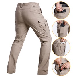 NAVEKULL Men's Tactical Pants Lightweight Stretch Flex Work Pants Cotton Relaxed Fit Cargo Pants Multi Pocket EDC Utility Construction Pants Military Combat Trousers Outdoor Hiking Pants Khaki