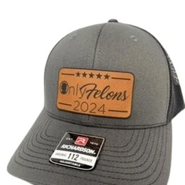 Only Felons Hat, I'm Voting Felon, Trump 2024, MAGA Hat, Conservative Cap, Leather Patch Hat, Laser Engraved,- Adjustable Snapback for Republicans (Charcoal)