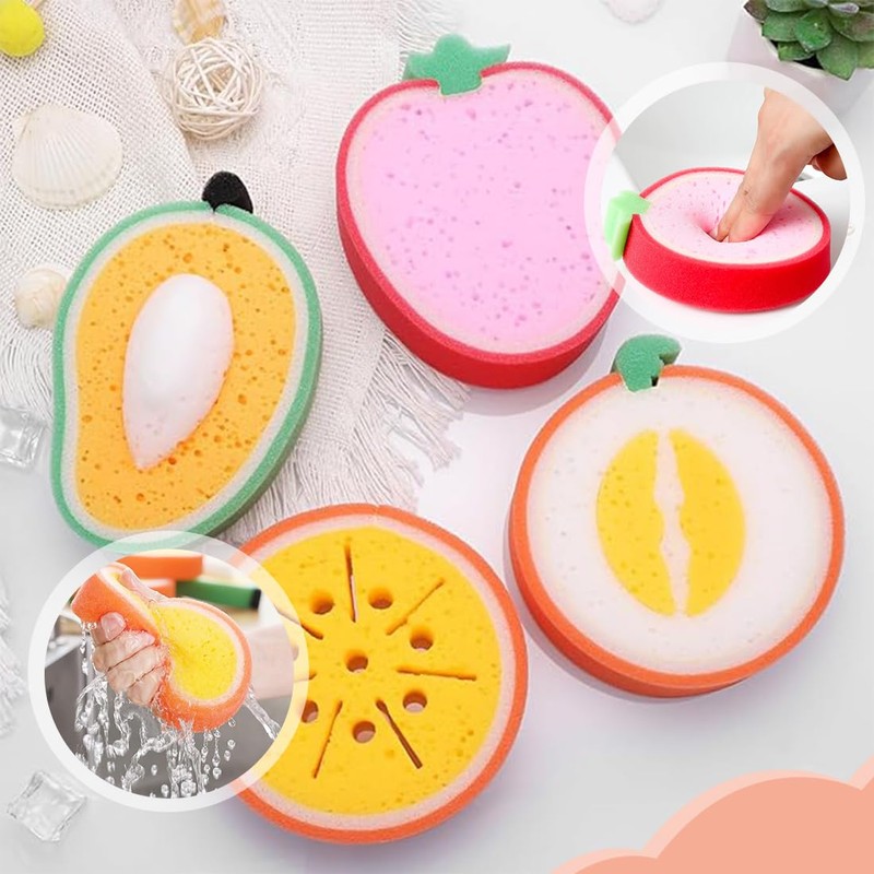 LAKJUOZ 4 Piece Bath Sponge Set Fruit Shape Kids Baby