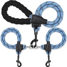 Double Dog Leash, 360° Swivel No Tangle Dual Dog Leash, Comfortable Shock Absorbing Reflective Climbing Rope for Two Dogs Walking and Training (Blue, L/40-150 ibs)