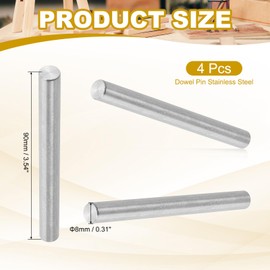 PATIKIL 8mm x 90mm Dowel Pin Stainless Steel, 4 Pcs 304 Stainless Steel Pegs Shelf Pins Rod Support Metal Fasten Elements for Shelves Furniture Fixing Component, Silver