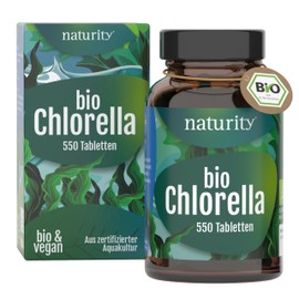 Chlorella Organic Pellets I 550 Chlorella Tablets, 100% Ground Chlorella Algae I With Natural Vitamin B12 I Ecologically Cultivated & Organic Certified I Vegan, No Additives & Residues | naturity