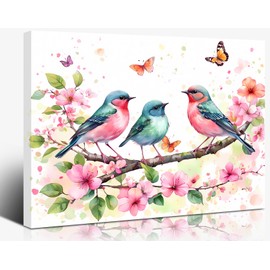 LNLAGBO Framed Watercolor Birds Wall Art Prints,Country Flower Bird Pictures Wall Decor Colorful Flower Bird Pictures Art for Bathroom Bedroom Living Room Office Decorations12 x16