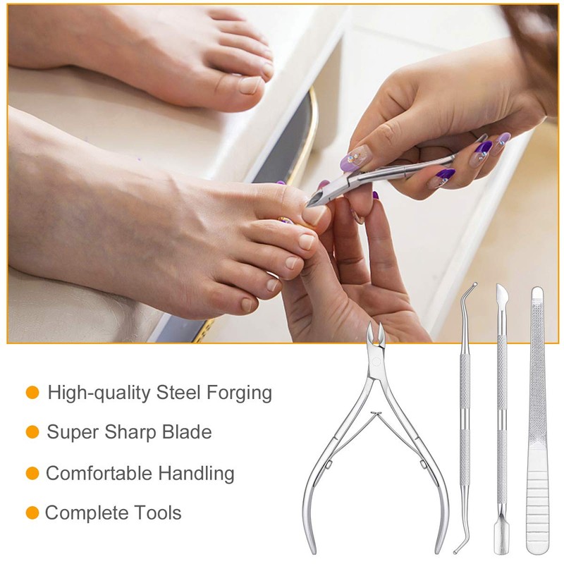 4 Piece Cuticle Pusher Set, Stainless Steel Cuticle Remover, Metal