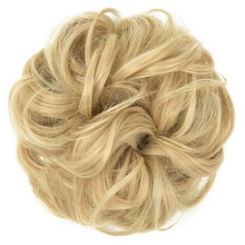 JJstar Bun Hairpiece Large Hair Piece Curly Wavy Human Hair Fake Bun Elastic Hair Extensions for Women and Girls (Natural London)