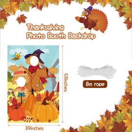CCINEE Thanksgiving Scarecrow Photo Booth Backdrop,1 Pack Fall Festival Picture Backdrop Gaint Pumpkin Patch Photo Background Harvest Party Decorations