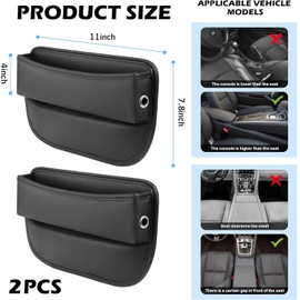 WEZCHUGHAOL 2 Pack Car Seat Gap Filler, Premium Leather Car Seat Organizer, Universal Fit Car Accessories, Front Seats Car Adjustable Gap Filler for Phones, Glasses, Keys (2 Pack Standard)