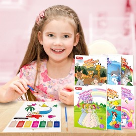 YMluky Paint with Water Books for Kid,6 Coloring Book With Magic Paint Set for Kids,Travel Coloring Kit，Arts and Crafts Suitable for Birthday (Girls Like)