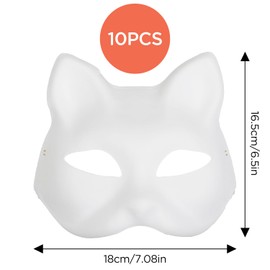 10 Pack Cat Masks, Therian Masks White Cat Masks to Paint, Blank DIY White Mask, Animal Half Facemasks for Masquerade Prop Cosplay Masks Costume Party Favors