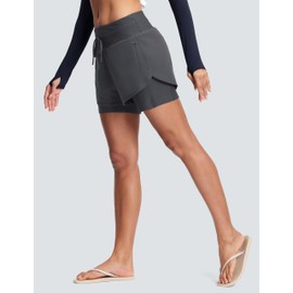 ISEEGZ Womens 3" Swim Board Shorts High Waisted Slimming Quick Dry UPF Swim Beach Trunks with Liner and Zipper Pockets Iron Grey