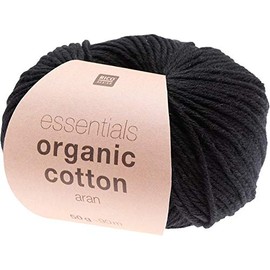 Rico Knitting Essentials - Organic Cotton Aran Vegan Bio Crochet Yarn - 10 Ply - 020 Black
