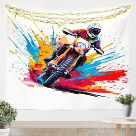 Feelyou Dirt Bike Tapestry Medium 59"x59" Motorbike Wall Hanging Ultra Soft Racing Motocross Rider Wall Blanket For Kids Boys Girls Motorcycle Wall Art Room Decor Racing Themed Tapestries