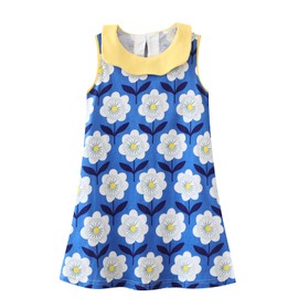 HILEELANG Kids Girls Cotton Dress Sleeveless Casual Summer Sundress Flower Printed Jumper Skirt Dresses 3T