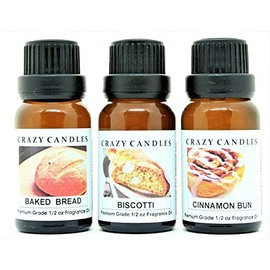 Crazy Candles 3 Bottles Set, 1 Baked Bread, 1 Biscotti, 1 Cinnamon Bun 1/2 Fl Oz Each (15ml) Premium Grade Scented Fragrance Oils