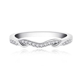 Uloveido 925 Sterling Silver Round CZ Wrap Ring Guard Enhancer V 2pcs Stackable Rings Set for Women (Y1522-UK Size R1/2(59.5mm), Y1522)