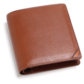 Leather Factory Leather Craftsman Dualline Wallet Men's Bi-fold Genuine Tochigi Leather Box with Coin Purse, cafe brown