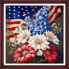 Redxing Stamped Cross Stitch Kits Full Range of Embroidery Starter Kits- Needlepoint Counted Cross Stitch Kits for Beginner Adults 11CT Printed Embroidery Kit-National Flag Flowers 18x18 inch