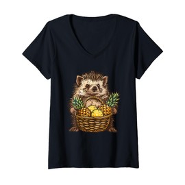 Womens Pineapple Hedgehog Animal Art Pineapple Lover Drawing V-Neck T-Shirt