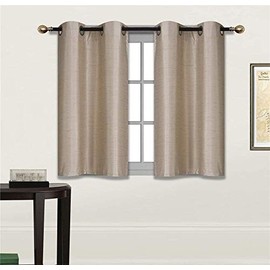 Fancy Linen - Juego de 2 cortinas opacas de seda sintética con ojales en la parte superior, cortinas de nivel corto para cocina, baño o cualquier ventana pequeña