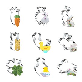 WJSYSHOP Easter Cookie Cutters 9-Pc Set – Carrot Lamb Sheep Bunny Duck Rabbit Four Leaf Clover Shamrock Chick - C