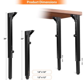 DorBuphan Folding Square Table Legs 2 PCS, Adjustable Height 25”- 34” DIY Desk Legs, Foldable Furniture Legs for Outdoor Camper, RV, Coffee Dinner Table, Tabletops, Kitchen